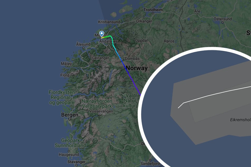 Daten von Flightradar24 zeigen Flug DY430 - und auch wie knapp vor dem Meer die Maschine zum Stehen kam.