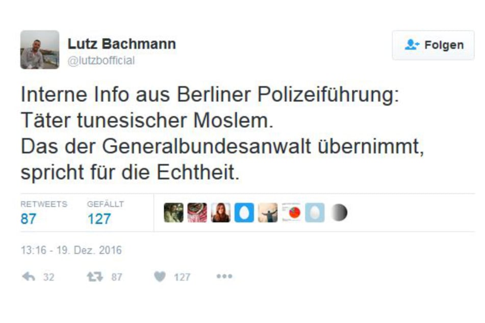 Wegen diesem Tweet muss Lutz Bachmann (47) jetzt nach Berlin.