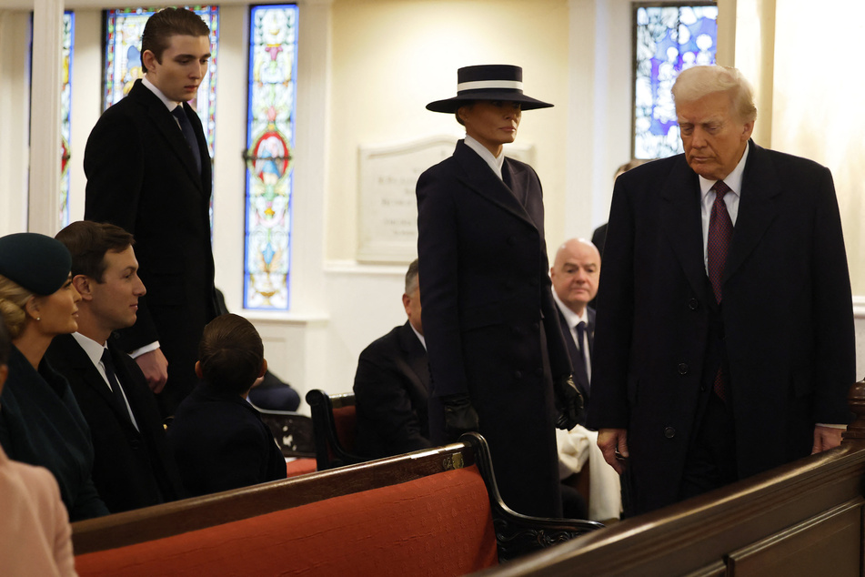 (From l. to r.) Barron Trump, Melania Trump, and President-elect Donald Trump arrive for services at St. John's Church as part of Inauguration ceremonies on Monday in Washington, DC.