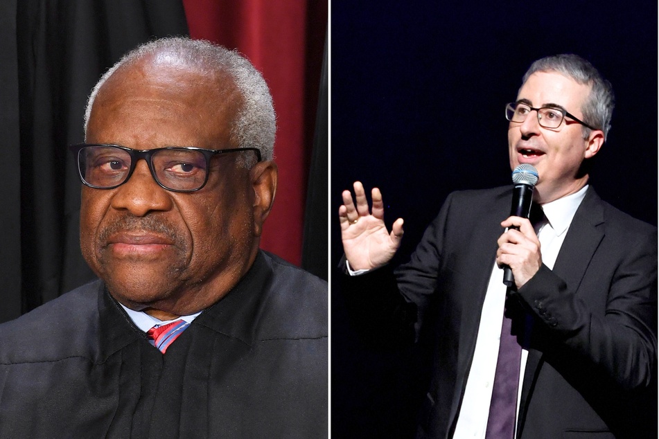 On Sunday, comedian John Oliver (r.) offered Supreme Court Justice Clarence Thomas $1 million a year and other perks for him to resign from his position.