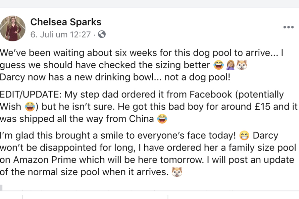 In einer Facebook-Gruppe für Hundehalter berichtete Chelsea Sparks von ihrem Fehlkauf.