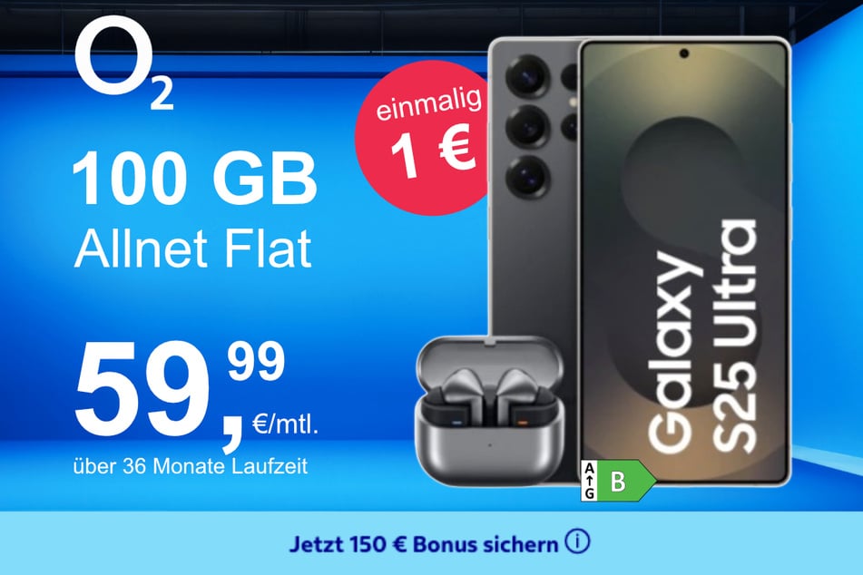 Bei o2 gibt's jetzt das Samsung Galaxy S25 Ultra plus gratis Buds 3 Pro jetzt exklusiv für nur 1 Euro im Vertrag.