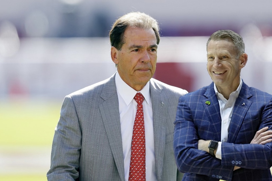 The legendary Alabama football coach Nick Saban (l) cleared up fans' recent speculation of a potential "jab" against basketball coach Nate Oats (r).