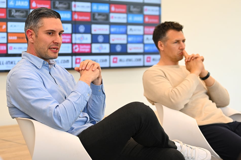 Sören Gonther (r.) und Stephan Zimmermann (beide 39) machen sich bezüglich des Ezeh-Transfers gar keine Sorgen - ganz im Gegenteil.
