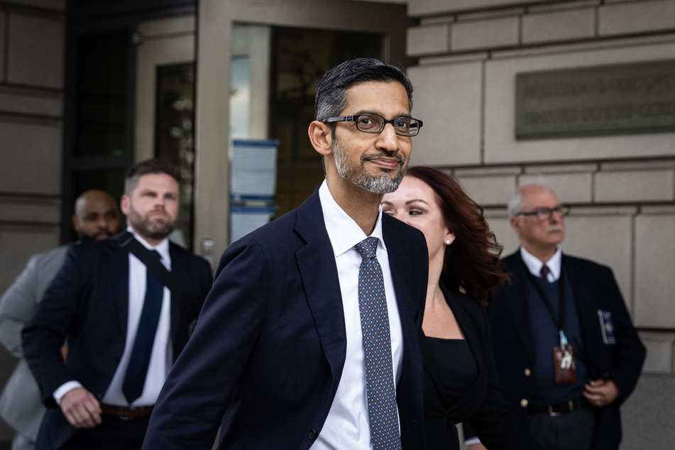 Google and Alphabet CEO Sundar Pichai departs federal court on October 30, 2023 in Washington, DC. Pichai testified on Monday to defend his company in the largest antitrust case since the 1990s.