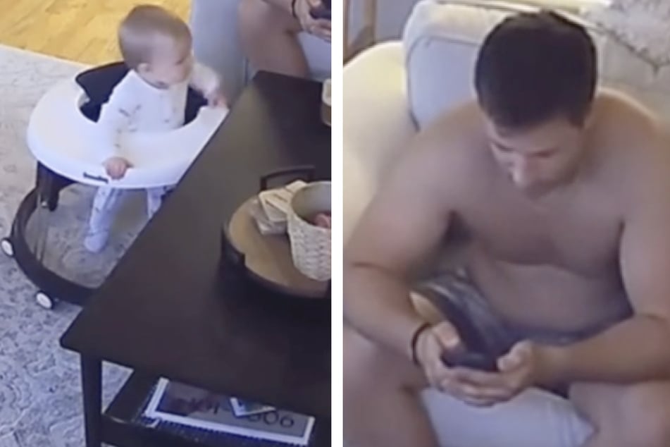 Vater achtet nur auf sein Handy: Was sein Baby derweil treibt, sorgt für mächtig Gelächter