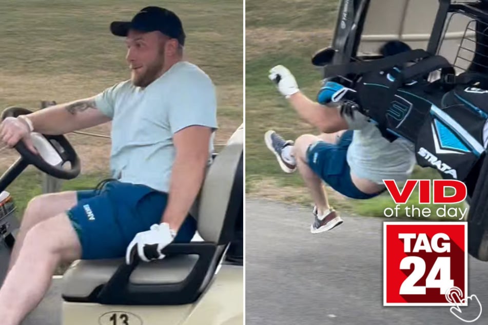 This man went flying after a dramatic golf cart crash!