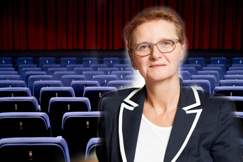 Christine Berg, Vorstandsvorsitzende des Hauptverbandes Deutscher Filmtheater (HDF Kino) vor einem leeren Kinosaal.