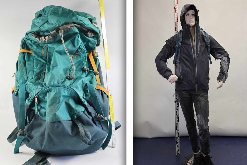 So war der junge Mann (r.) bekleidet und mit diesem Rucksack (l.) war er unterwegs.