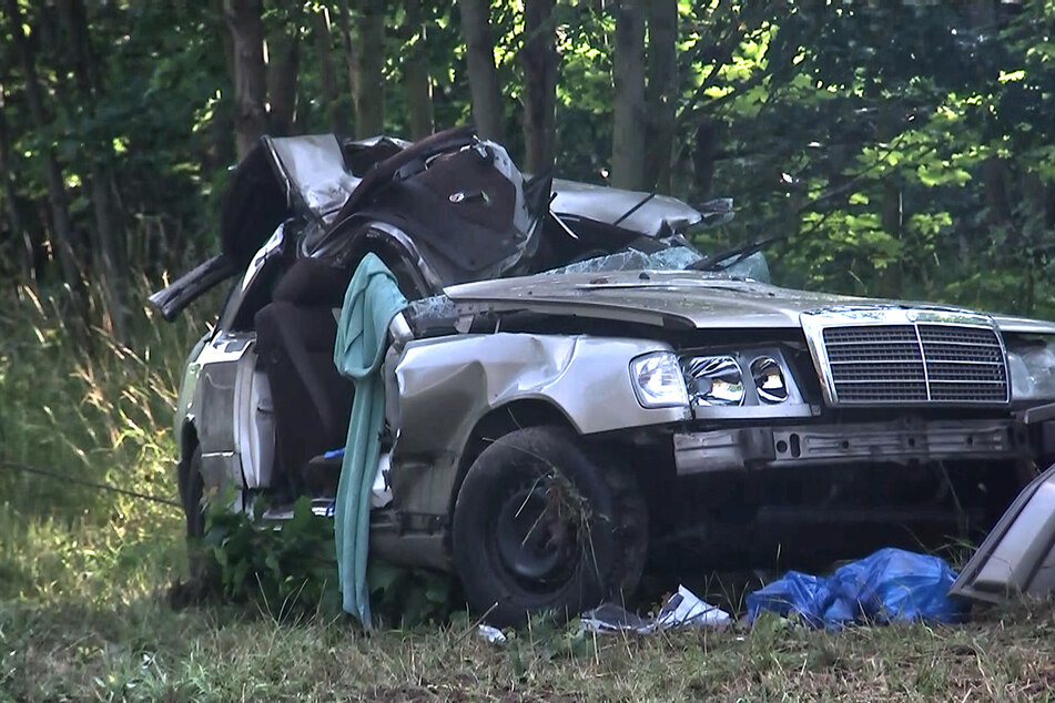 Schrecklicher Unfall: Polizei muss drei Bäume fällen, um Fahrer zu befreien