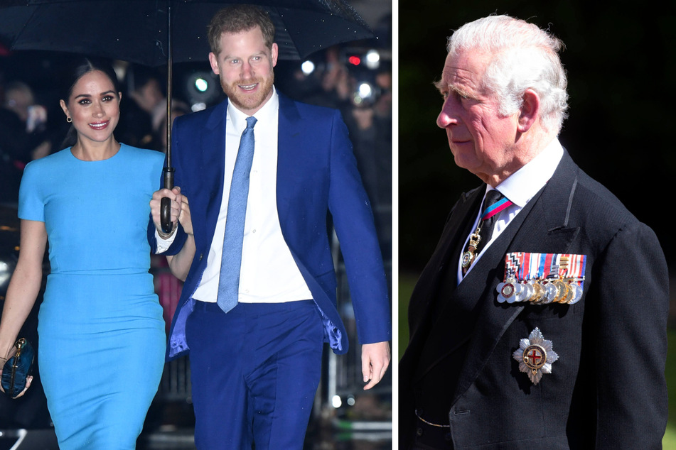 Prince Harry and Duchess Meghan (l.) could lose their royal titles when Charles (r.) becomes king.