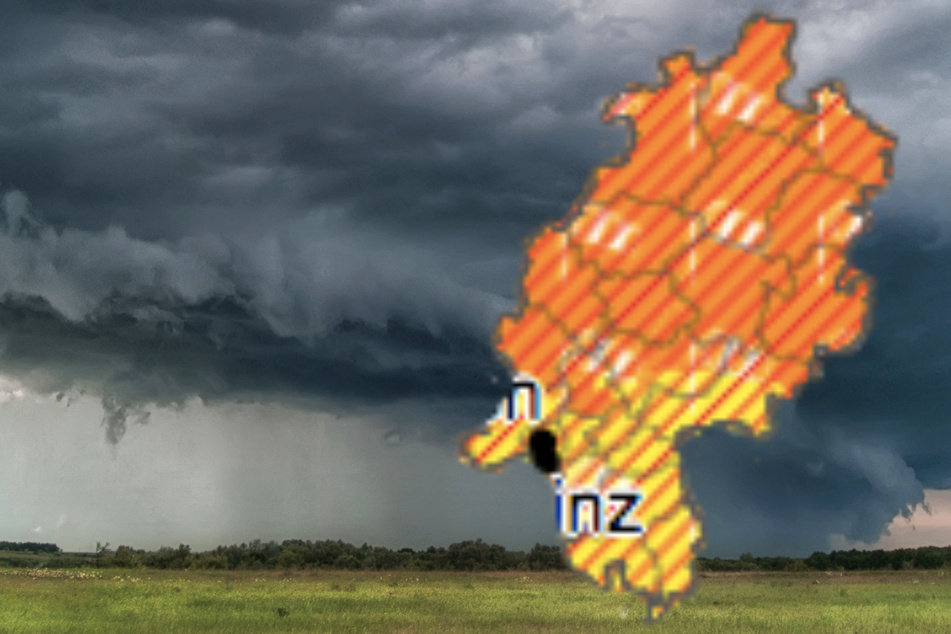Für weite Teile von Hessen hat der Wetterdienst eine Warnung der Stufe zwei ausgesprochen (orange gefärbter Bereich), für die übrigen Regionen des Bundeslandes gilt eine Warnung der ersten Stufe (gelb gefärbter Bereich).