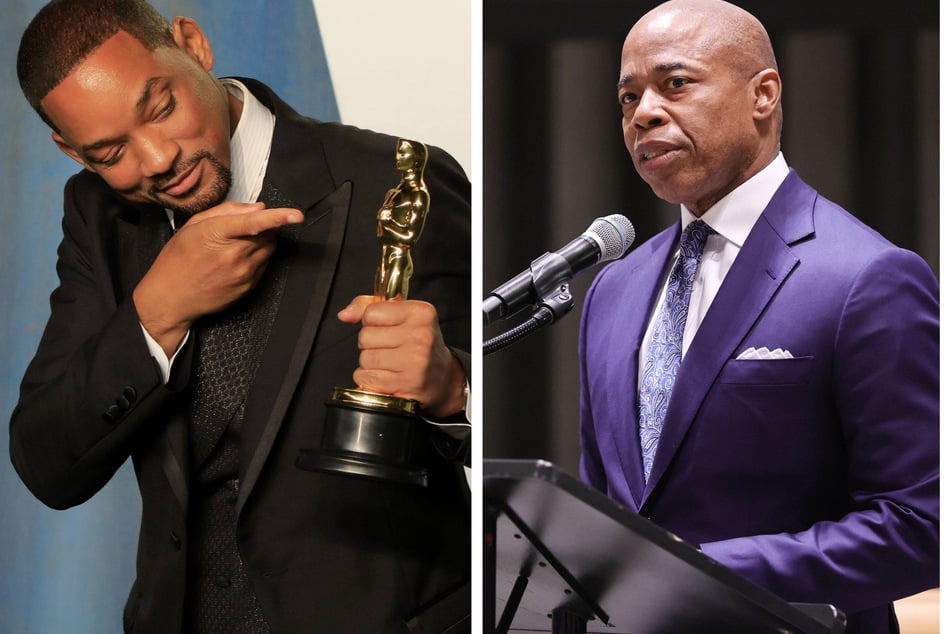 Mayor Eric Adams (r.) doesn't believe Will Smith (l.) should face repercussions for his infamous Oscar slap.