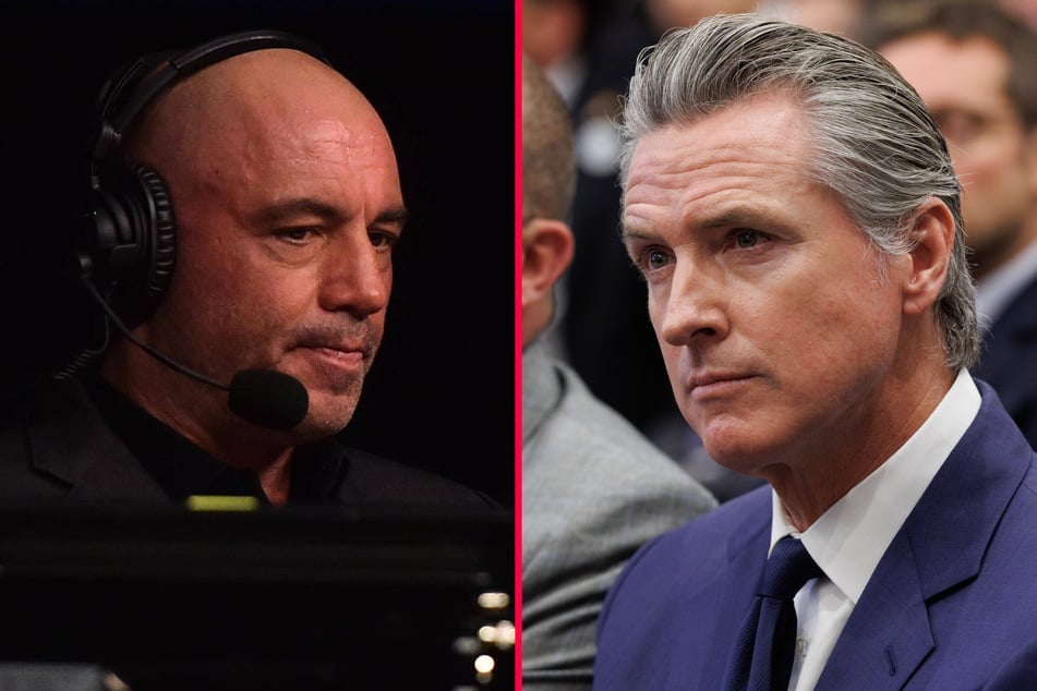 California Governor Gavin Newsom (r.) slammed Joe Rogan for his repeated criticism and called him a "snack-sized podcaster."