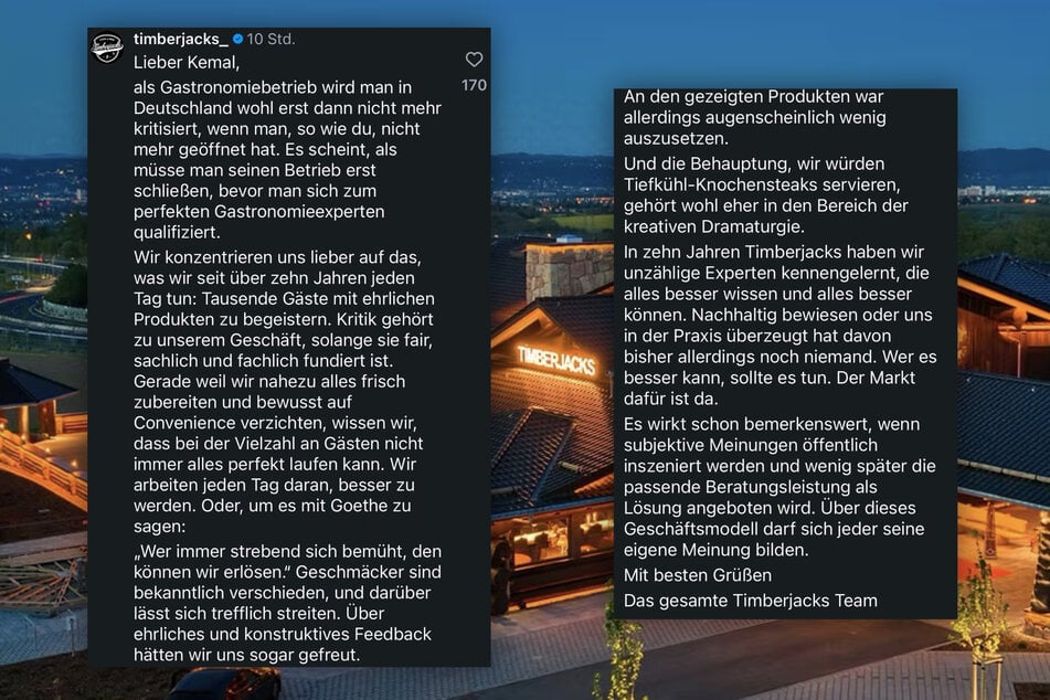 Unter dem Video von Kemal Üres reagierte das Timberjacks-Team auf die Äußerungen des Gastroflüsterers.
