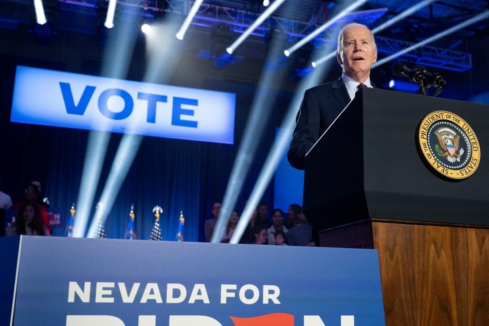 President Joe Biden speaks during a reelection campaign rally at Pearson Community Center in Las Vegas, Nevada, on February 4, 2024.