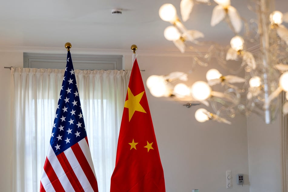 The US and Chinese flags are pictured next to each other on the day of a bilateral meeting on tariffs in Geneva, Switzerland, on May 10, 2025.