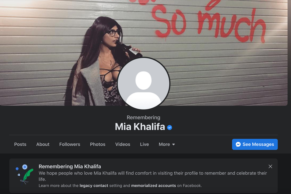 So sieht derzeit die Facebookseite von Mia Khalifa (28) aus.