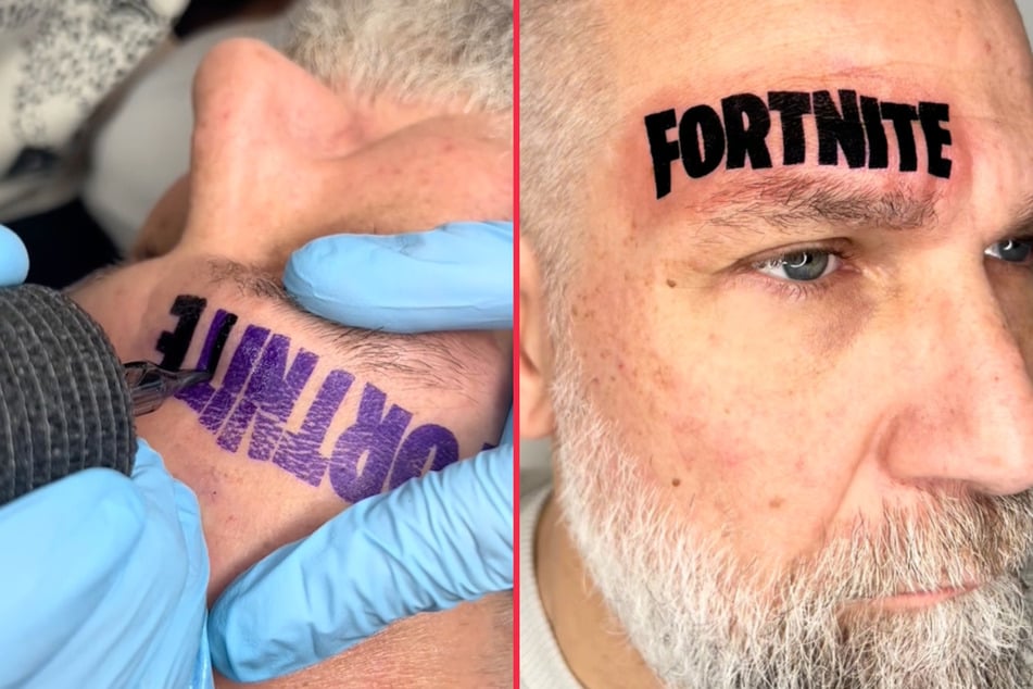 Dad gets huge Fortnite face tattoo after losing bet with son