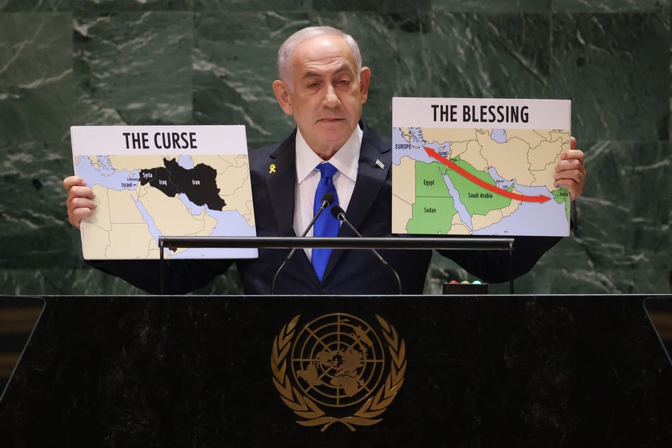 Israeli Prime Minister Benjamin Netanyahu speaks during the 79th Session of the United Nations General Assembly at the United Nations headquarters in New York City on September 27, 2024.