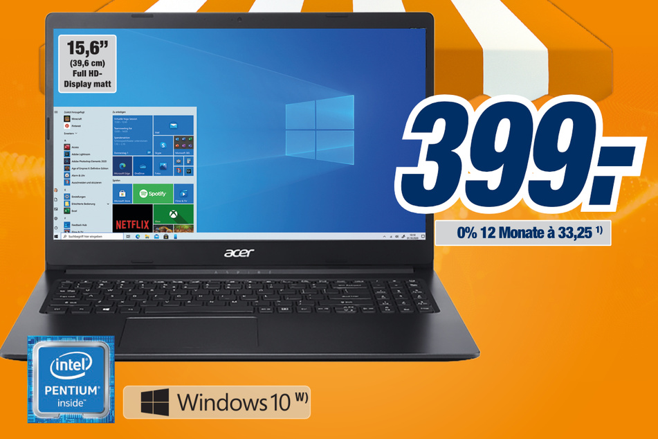 Acer A315-34-P5EY: Optimales Einsteiger-Laptop mit 256 GB Festplatten- & 8 GB Arbeitsspeicher.