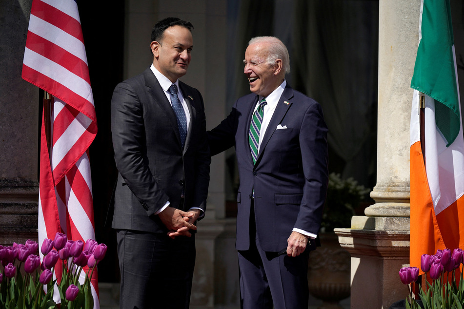 US President Joe Biden (r.) is welcomed by Ireland's Prime Minister (Taoiseach) Leo Varadkar at Farmleigh House in Dublin, Ireland.