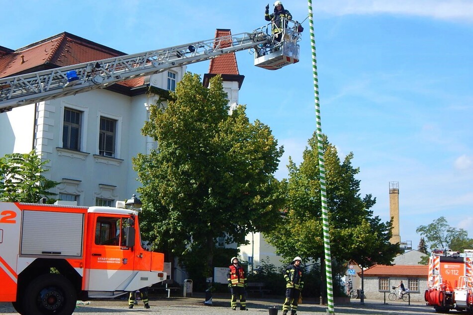 Leipzig: Da kam die Feuerwehr: Wie ein überfälliger Maibaum sein jähes Ende fand