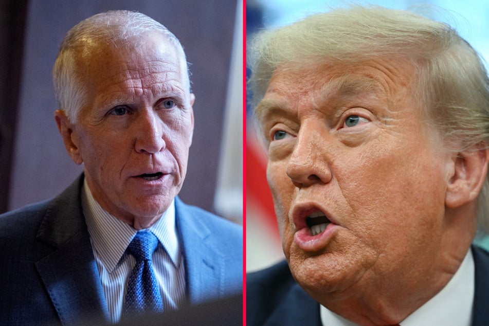 North Carolina Senator Thom Tillis (l.) said that he won't seek re-election after President Donald Trump attacked him for not supporting the spending bill.