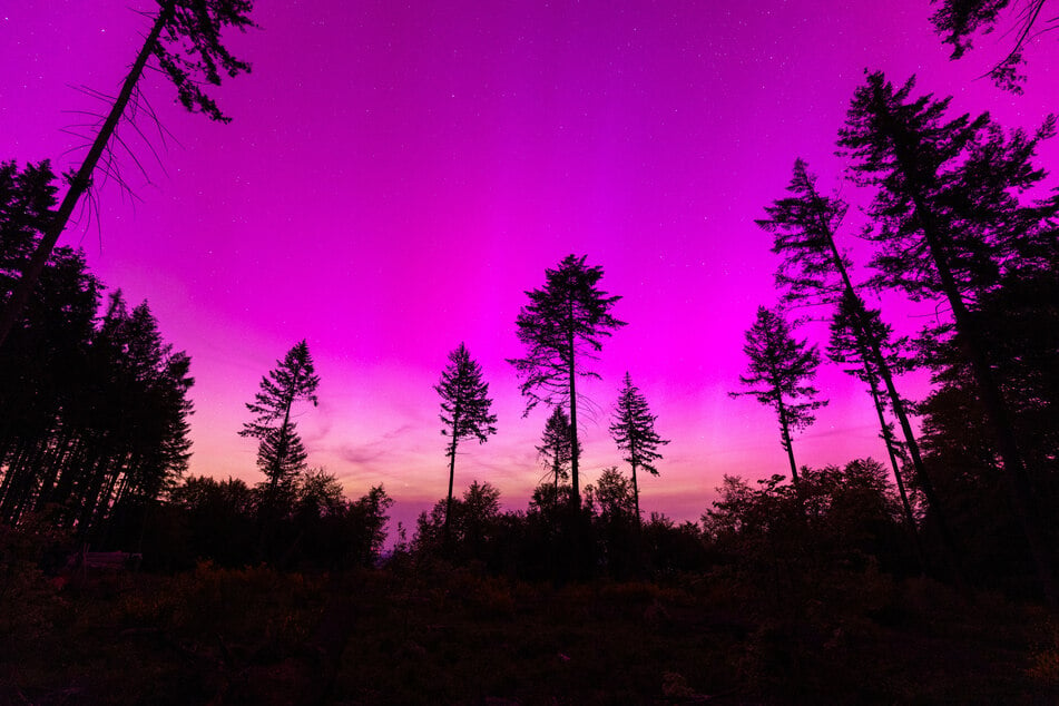 Auch in der Nähe von Treisberg in Hessen erstrahlte der Himmel in der vergangenen Nacht lila.