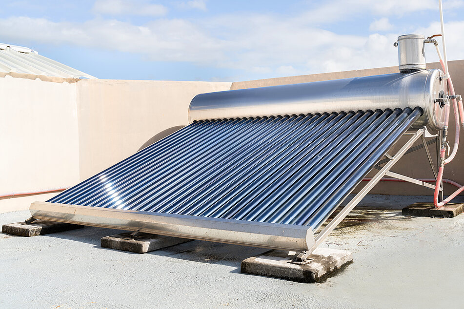One of many options for renewable energy and storage technology, a solar energy water heater.