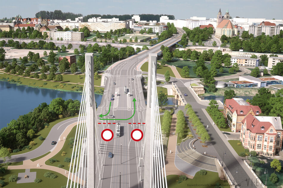 So könnte die Verkehrsführung über die Königin-Editha-Brücke aussehen.