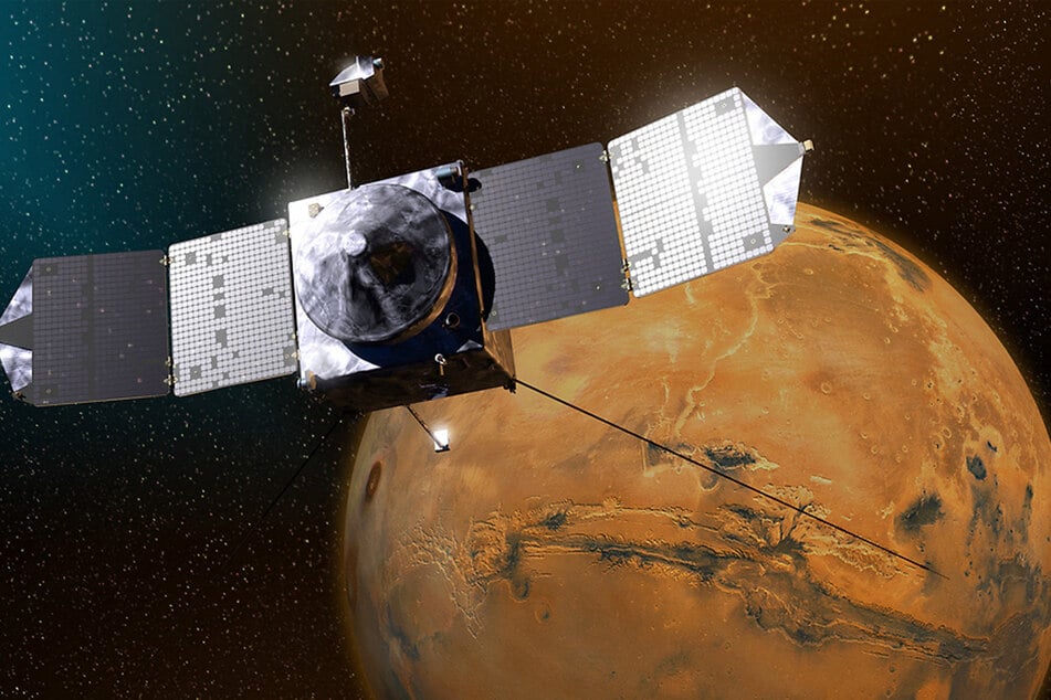 This image obtained September 22, 2014 shows an artist concept of NASA's Mars Atmosphere and Volatile EvolutioN (MAVEN) mission.