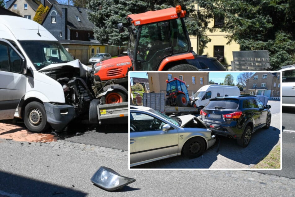 Auffahrunfall in Mittelsachsen: Anhänger reißt sich samt Traktor los und kracht in Gegenverkehr