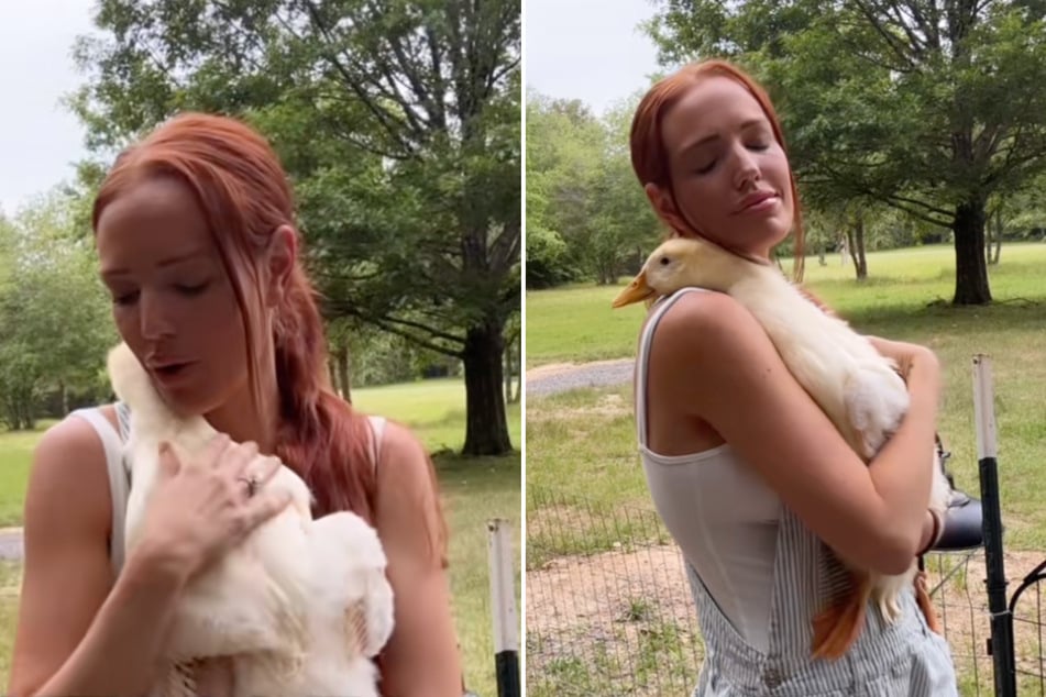 Alissa Gore (32) hat mit Ente Eleanor eine ungewöhnliche Kuschelpartnerin.