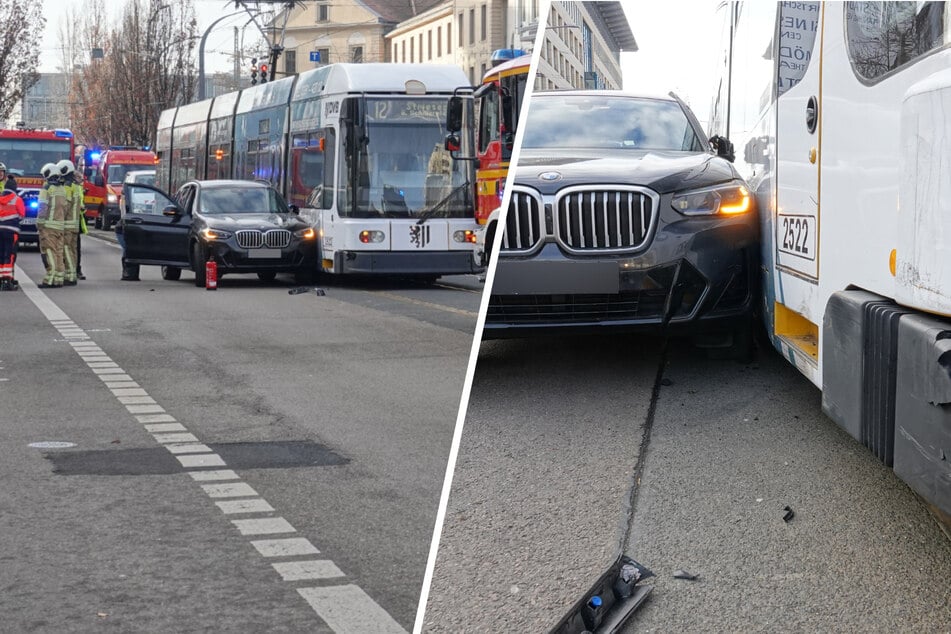 Unfall in Dresden: BMW-Fahrer knallt mit Straßenbahn zusammen