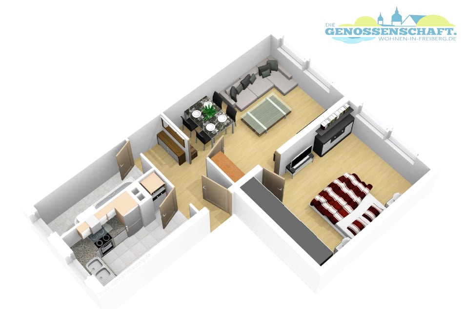 Grundriss der 2-Raum-Wohnung in der Karl-Kegel-Straße 40 in Freiberg.