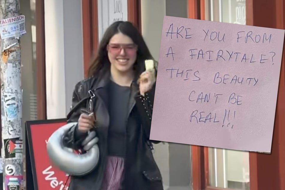 Berlin: Offline-Flirts in Berlin: Eine Frau verteilt Komplimente auf Post-its