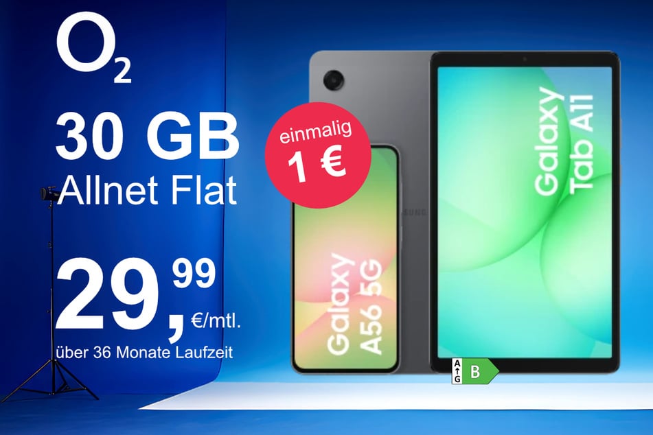Das Samsung Galaxy A56 5G + Galaxy Tab A11 WiFi im o2 Mobile M für einmalig 1 Euro.