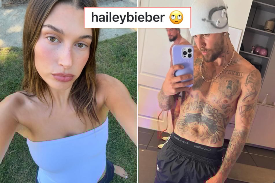 Justin Bieber's (r.) recent Instagram "thirstrap" has fans swooning - but wife Hailey is just rolling her eyes.