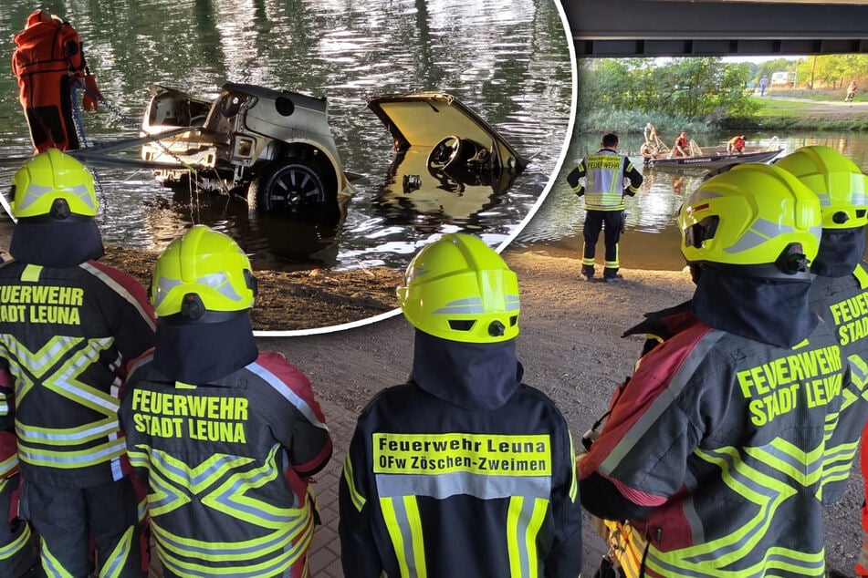 Rätselhafter Fund im Saale-Elster-Kanal: Einsatzkräfte fischen Autowrack aus dem Wasser