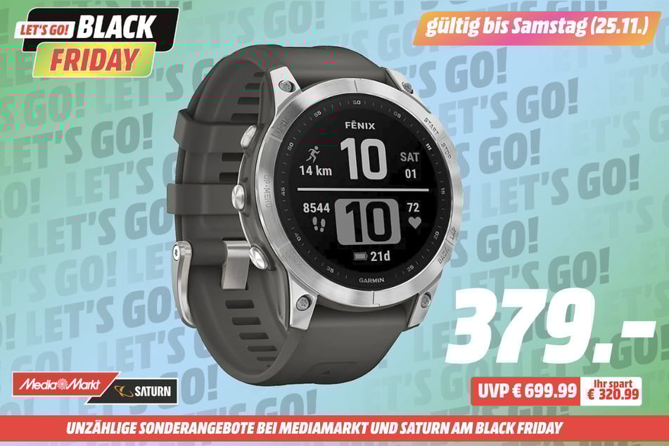 Garmin-Smartwatch Fenix 7 für 379 statt 699,99 Euro.