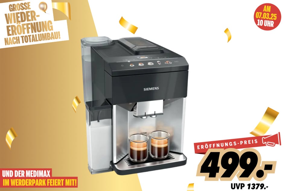 Siemens-Kaffeevollautomat für 499 statt 1.379 Euro.