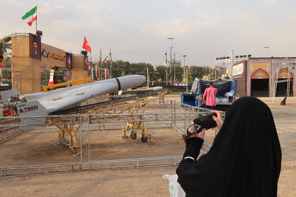 An Iranian-made drone is displayed at Azadi Square in Tehran on August 2, 2026.