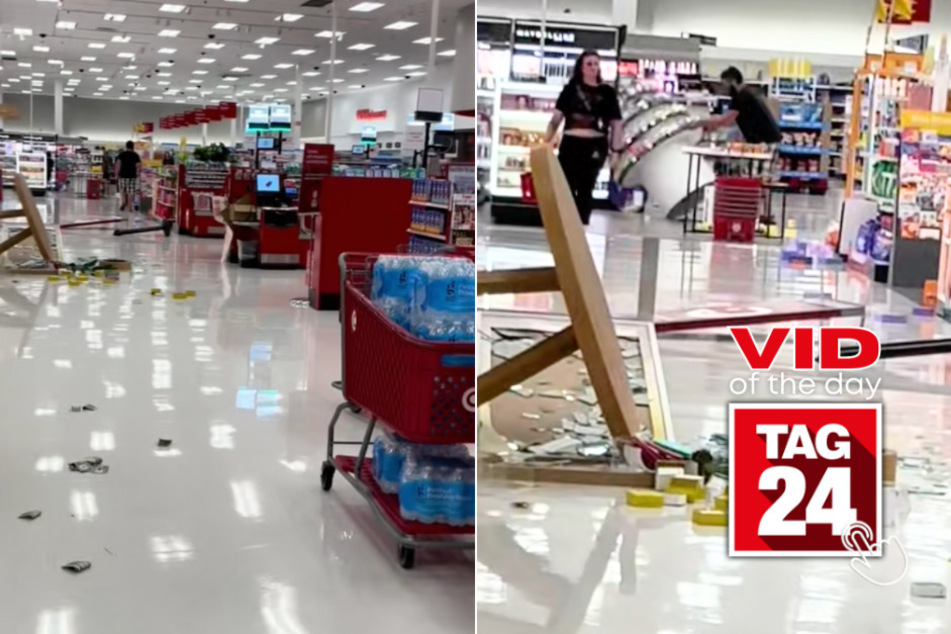 viral videos: Viral Video of the Day for August 22, 2024: Random man knocks things down in Target: "Mad at somebody!"