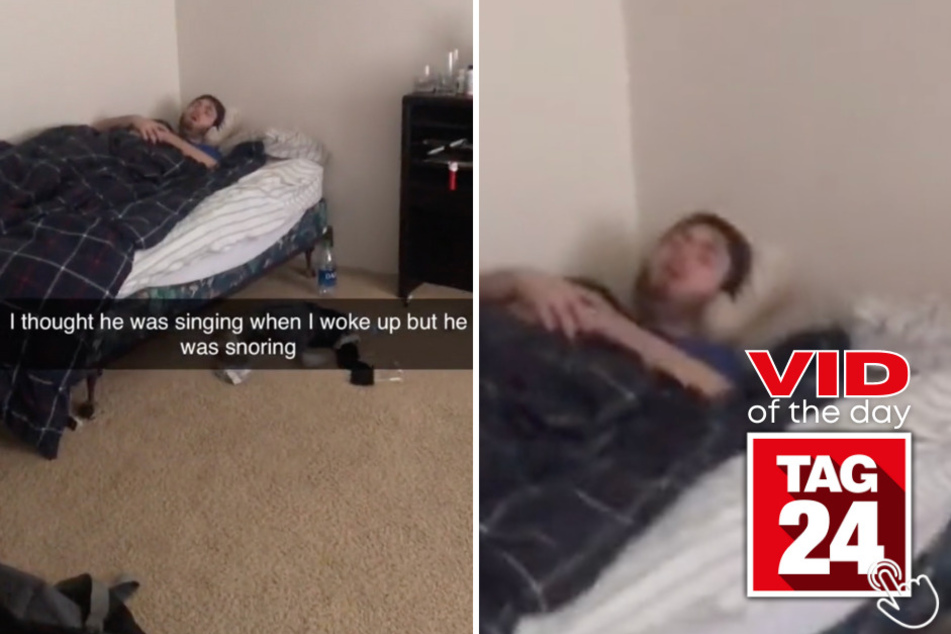 Today's Viral Video of the Day captures the moment a man walked into his friend's bedroom after hearing a random noise!