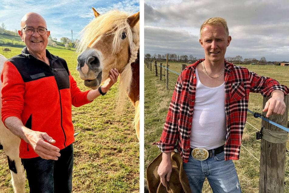 Pferdehalter Herbert (59, l.) aus Hessen und Pferdewirt Steffen (31) aus Niedersachsen.