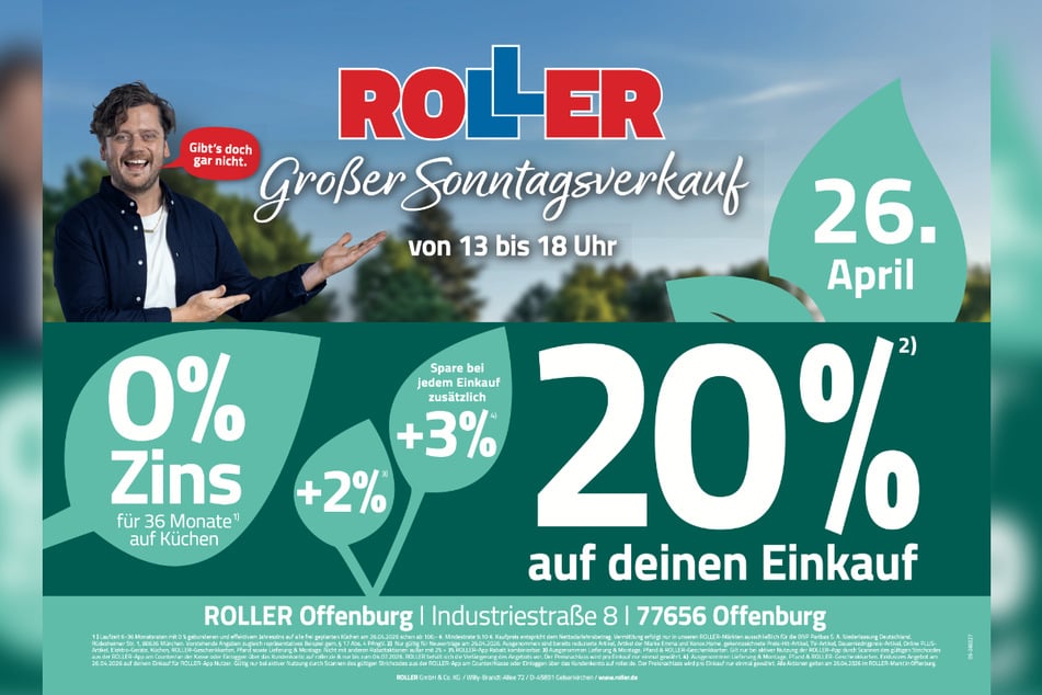 Der verkaufsoffene Sonntag (26.4.) bei ROLLER in Offenburg steigt von 13 bis 18 Uhr.