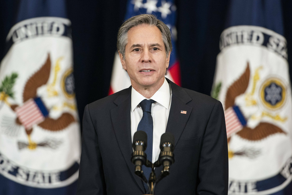 Secretary of State Antony Blinken speaking at the US State Department in Washington, February 4.