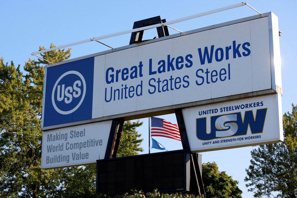 A United Steelworkers sign is pictured outside the Great Lakes Works US Steel plant in River Rouge, Michigan.