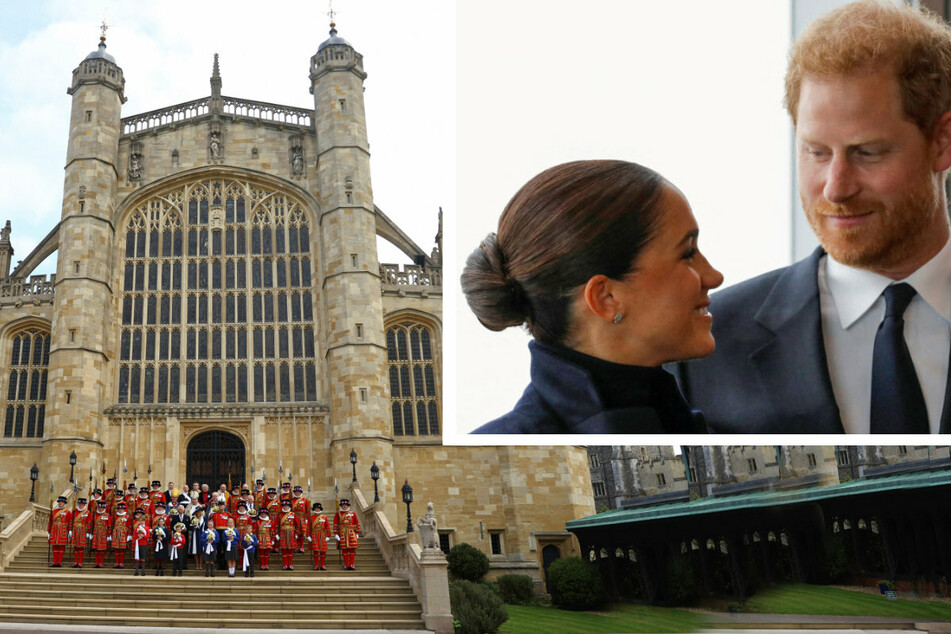 The Royal Maundy Service at Windsor Castle took place in Windsor on Thursday, when Meghan Markle and Prince Harry (inset) were reportedly in attendance.